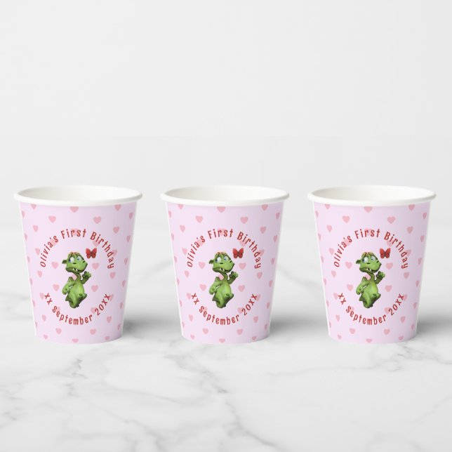 Cute Little Dragon First Birthday Paper Cups (Multi)