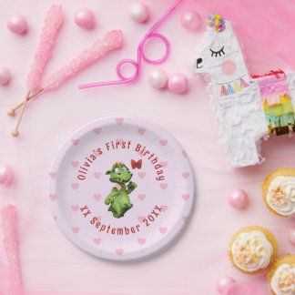 Cute Little Dragon First Birthday Paper Plate