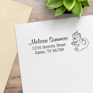 Cute Little Dragon Holding a Cup Address 2 Rubber Stamp