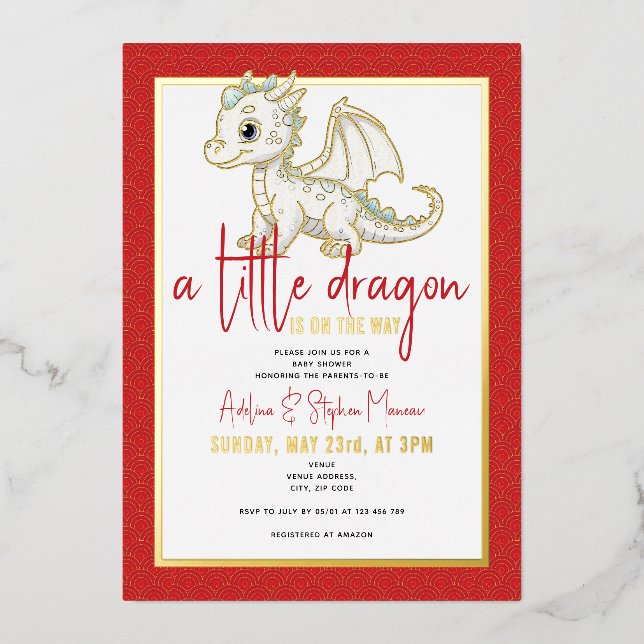 Cute Little Dragon Is On The Way Red Baby Shower (Front)