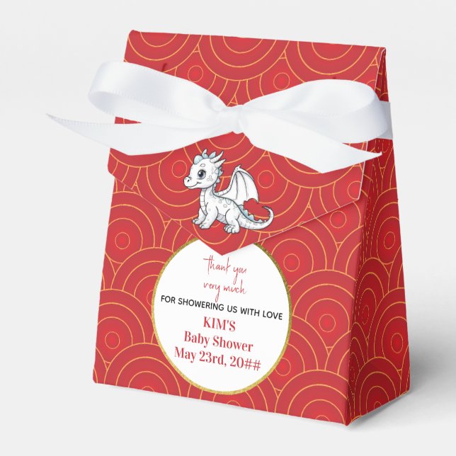 Cute Little Dragon Is On The Way Red Baby Shower Favour Box (Front Side)