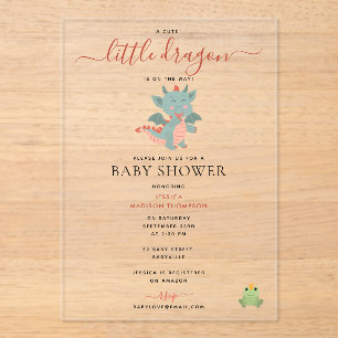 Cute Little Dragon On the Way Boy Baby Shower Acrylic Invitations