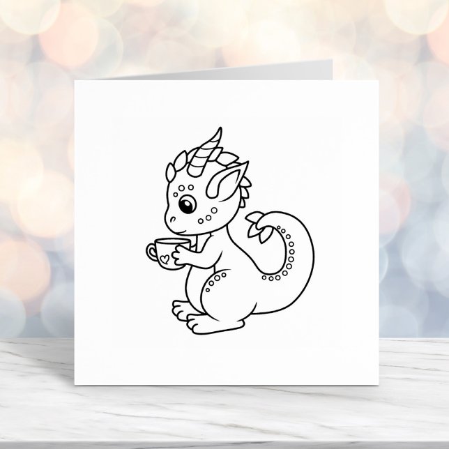 Cute Little Dragon with a Teacup Colour Me Self-inking Stamp (Creator Uploaded)