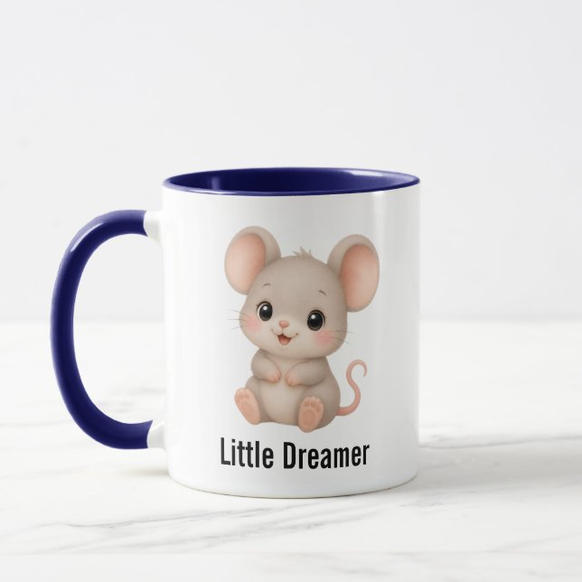 Cute Little Dreamer Mouse Blue Two-Tone Coffee Mug (Left)