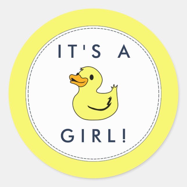 Cute Little Duck Baby Shower Stickers- It's A Girl Classic Round Sticker (Front)