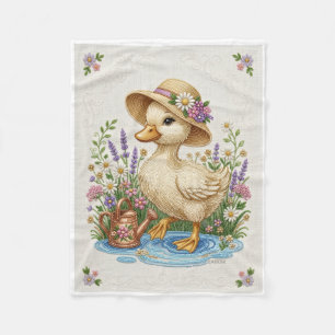 Cute Little Duck Wearing Straw Hat Fleece Blanket