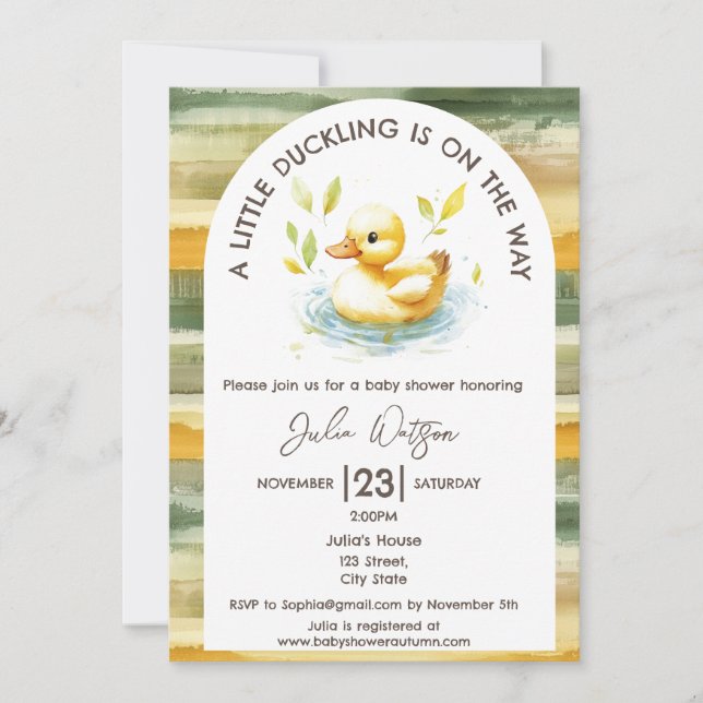Cute Little Duckling is on the Way Gender Neutral Invitation (Front)