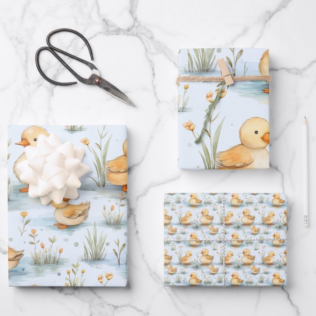 Cute Little Duckling Pattern Wrapping Paper Sheet (Front)