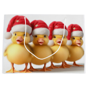 Cute little ducklings with santa hats large gift bag