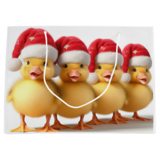 Cute little ducklings with santa hats large gift bag