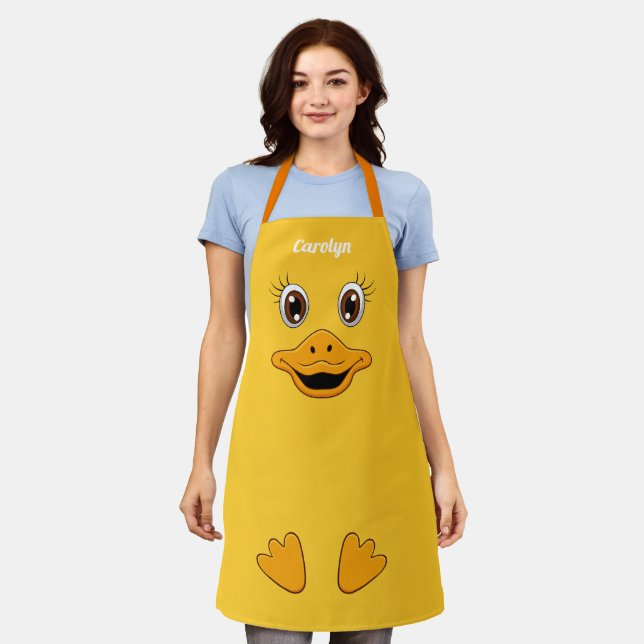 Cute Little Ducky Yellow Duck Face All-Over Print Apron (Worn)