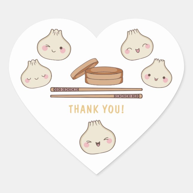 Cute Little Dumpling Baby Shower Thank You Heart Sticker (Front)