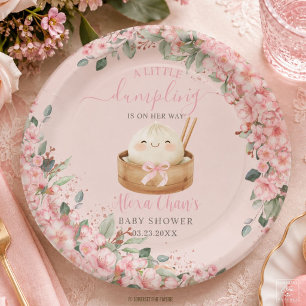 Cute Little Dumpling Cherry Blossoms Baby Shower Paper Plate