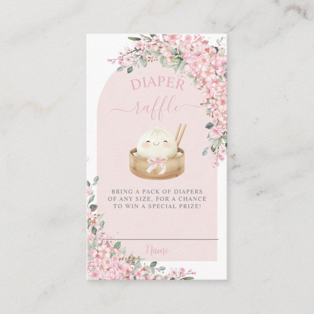 Cute Little Dumpling Cherry Blossoms Diaper Raffle Enclosure Card (Front)