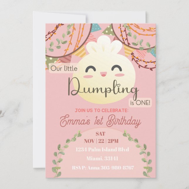 Cute Little Dumpling First Birthday Invitation (Front)