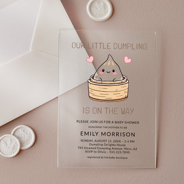 Cute Little Dumpling Hearts Baby Shower Acrylic Invitations (Creator Uploaded)