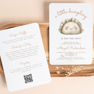 Cute Little Dumpling QR Code Neutral Baby Shower Invitation