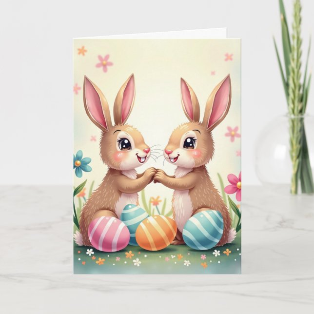 Cute Little Easter Bunnies Holiday Card (Front)