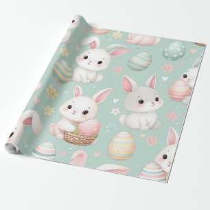 Cute little Easter bunnies with easter eggs Wrapping Paper