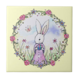 Cute Little Easter Bunny Illustration Tile