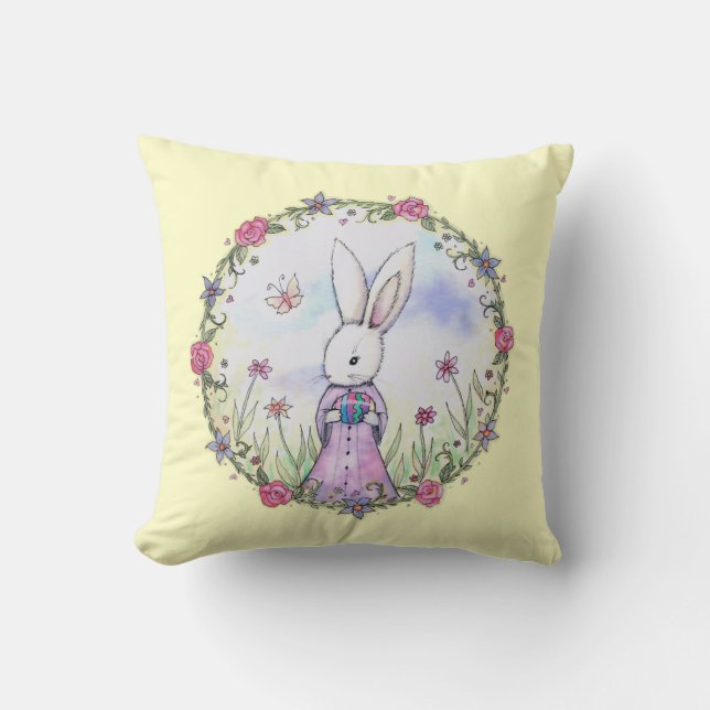 Cute Little Easter Bunny Rabbit in Flowers Cushion (Front)