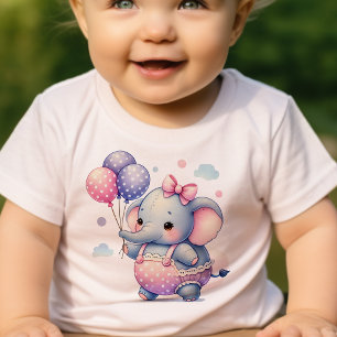 Cute Little Elephant Holding Balloons Birthday  Baby T-Shirt