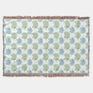 Cute Little Elephants Blue Green Throw Blanket