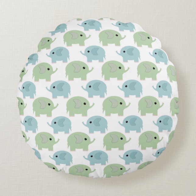 Cute Little Elephants Round Throw Pillow (Front)