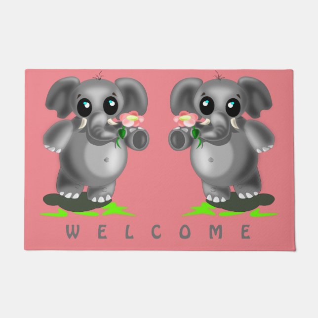 Cute Little Elephants - Welcome - Doormat (Front)