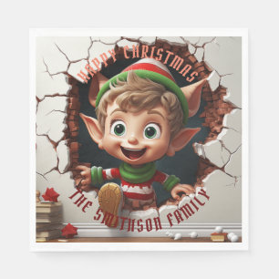 Cute Little Elf 3D Christmas Napkin