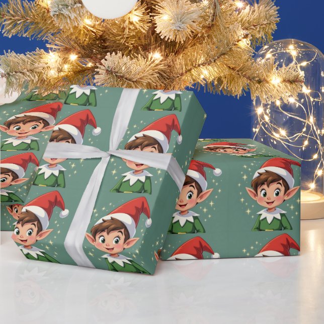 Cute little elf with Christmas hat Wrapping Paper (Holidays)