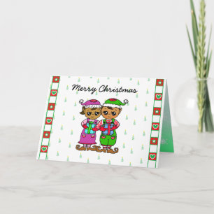 Cute Little Elves Christmas Personalised Card