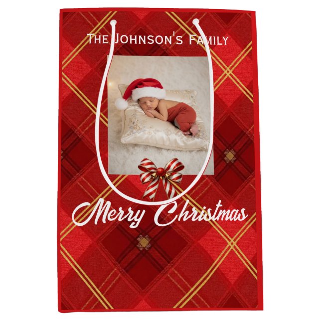 Cute Little Elves - Personalized Christmas  Medium Gift Bag (Front)