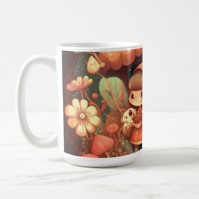 Cute little elves under the mushrooms coffee mug (Left)