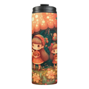 Cute little elves under the mushrooms thermal tumbler