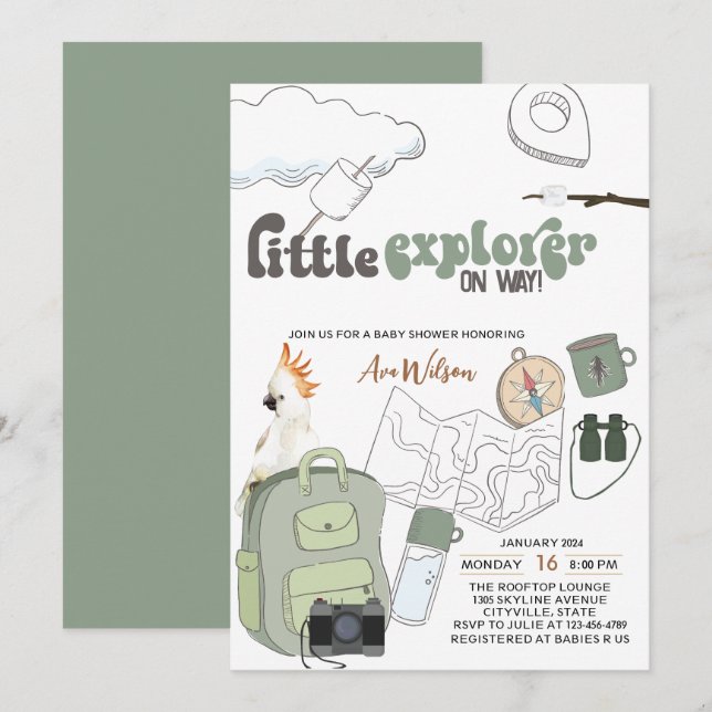 cute little explorer on way adventure baby shower  invitation (Front/Back)
