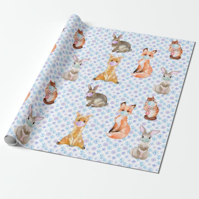 Cute Little Face mask Animals Covid 2020 Wrapping Paper (Unrolled)