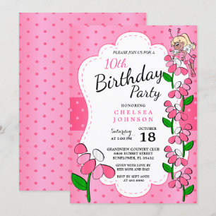Cute Little Fairy 00th Birthday Girl in Pink Invitation