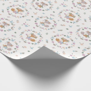 Cute Little Fall Fox with flowers in soft colours Wrapping Paper