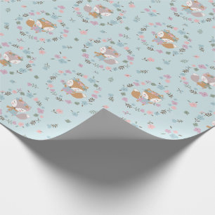 Cute Little Fall Fox with flowers in soft colours Wrapping Paper