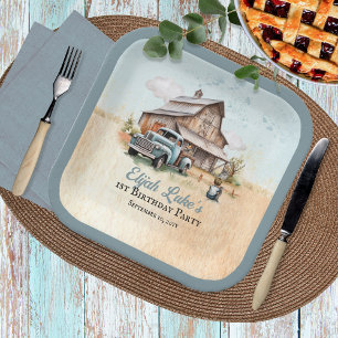 Cute Little Farmer 1st Birthday Party Paper Plate