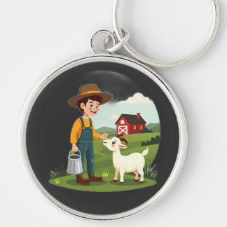Cute Little Farmer Boy Goat Key Ring