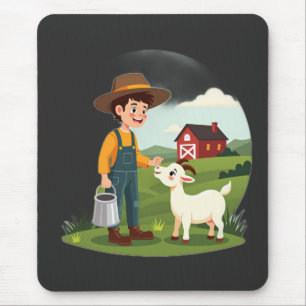 Cute Little Farmer Boy Goat Mouse Mat