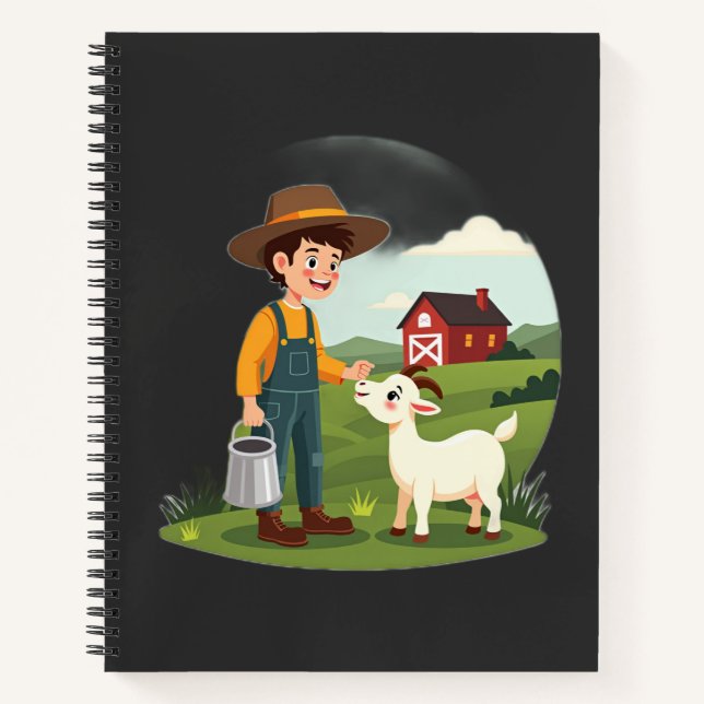 Cute Little Farmer Boy Goat Notebook (Front)