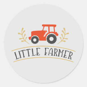 Cute Little Farmer, Red Tractor  Classic Round Sticker