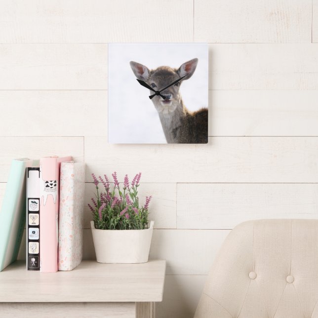Cute little Fawn 2 #animal #art Square Wall Clock (Reading Room)