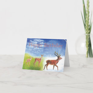 Cute Little Fawn Grows up to Red Deer Birthday Card