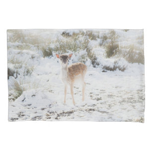 Cute little Fawn in the Winter Snow 1 #animal#art  Pillowcase
