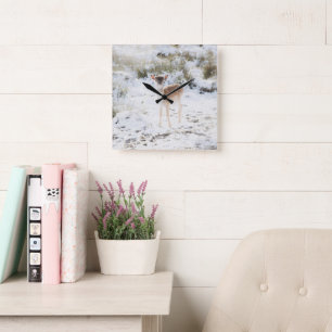 Cute little Fawn in the Winter Snow 1 #animal#art  Square Wall Clock