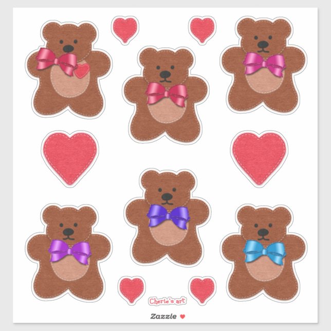 Cute Little Felt Look Valentine Teddy Bears (Sheet)